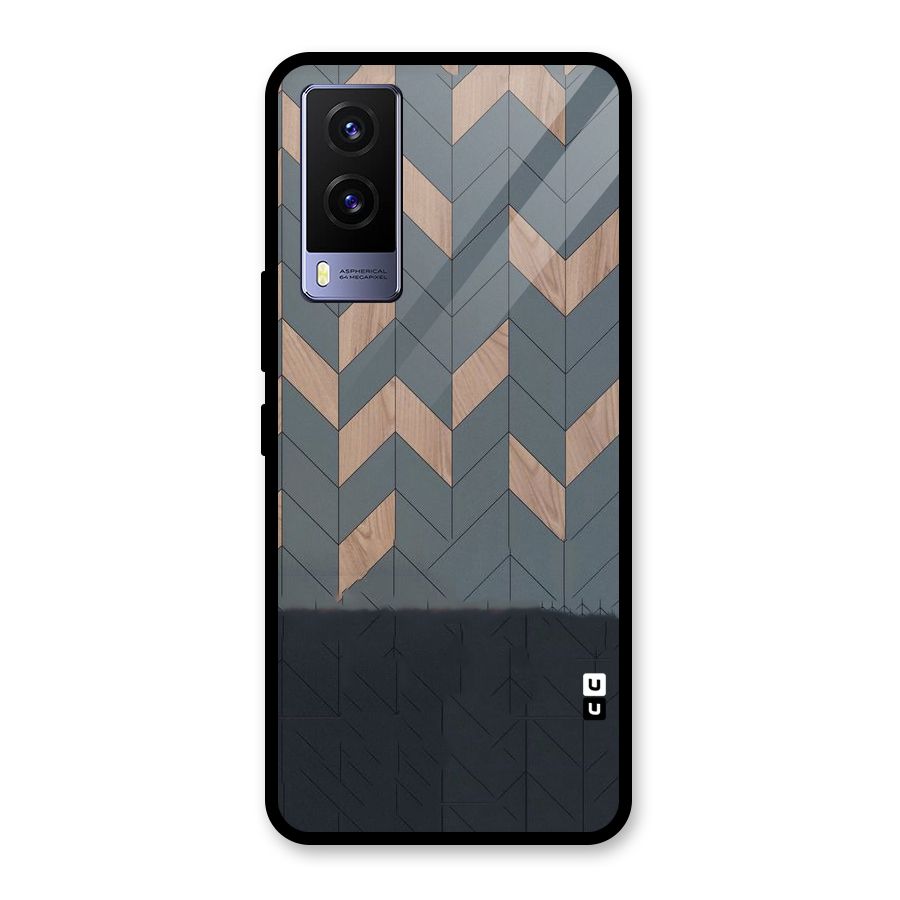 Greyish Wood Design Glass Back Case for Vivo V21e 5G