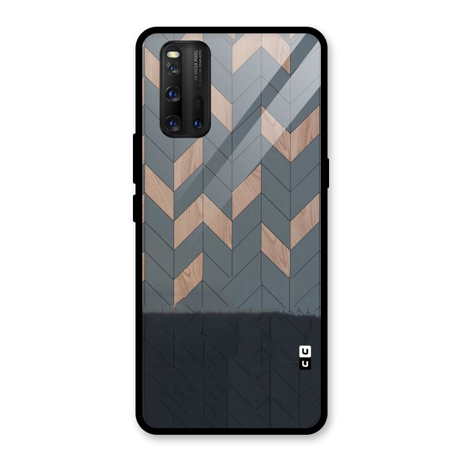 Greyish Wood Design Glass Back Case for Vivo iQOO 3