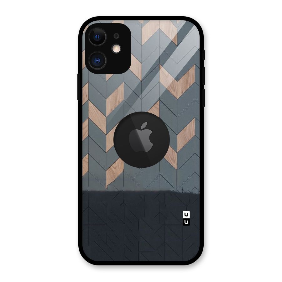 Greyish Wood Design Glass Back Case for iPhone 11 Logo Cut