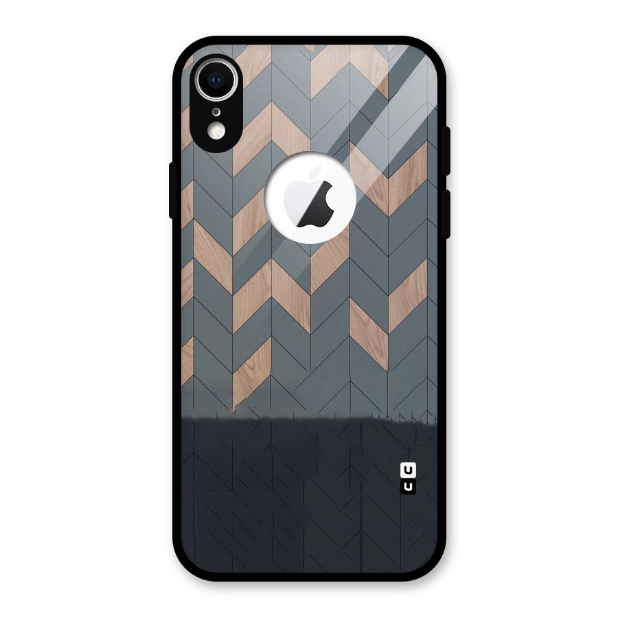 Greyish Wood Design Glass Back Case for iPhone XR Logo Cut