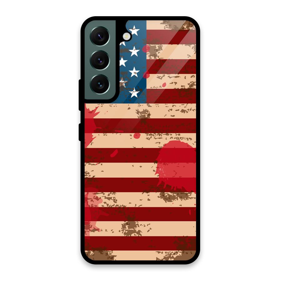 Grunge USA Flag Glass Back Case for Galaxy S22 5G