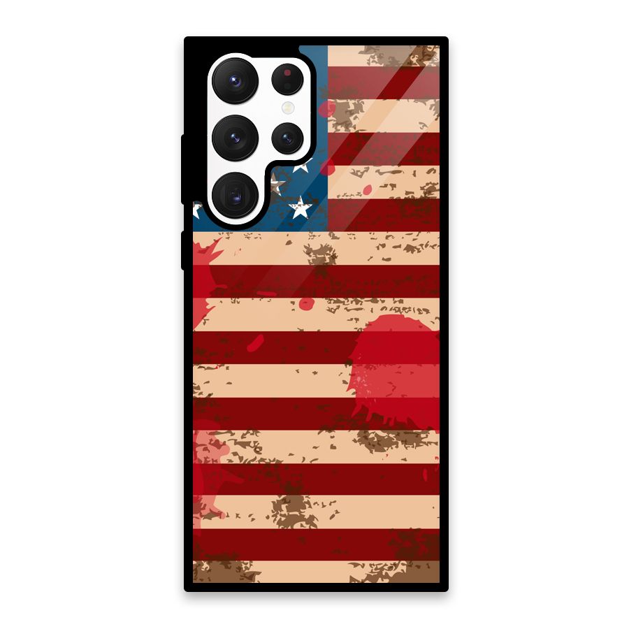 Grunge USA Flag Glass Back Case for Galaxy S22 Ultra 5G