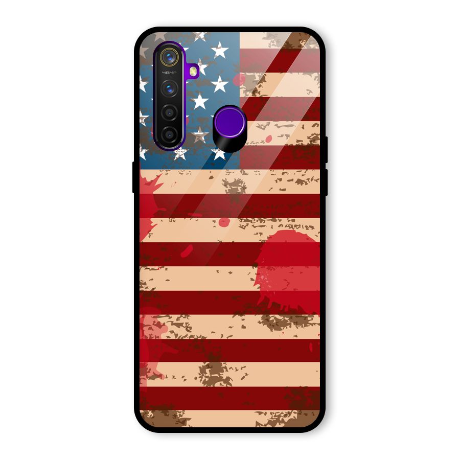 Grunge USA Flag Glass Back Case for Realme 5 Pro
