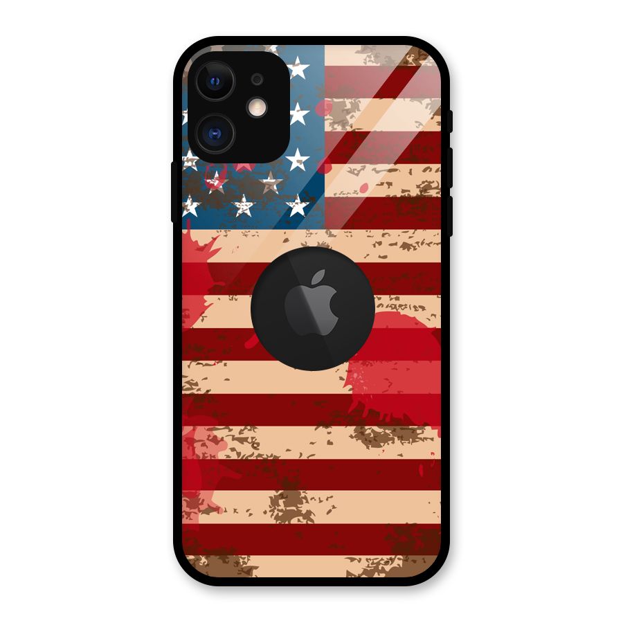 Grunge USA Flag Glass Back Case for iPhone 11 Logo Cut