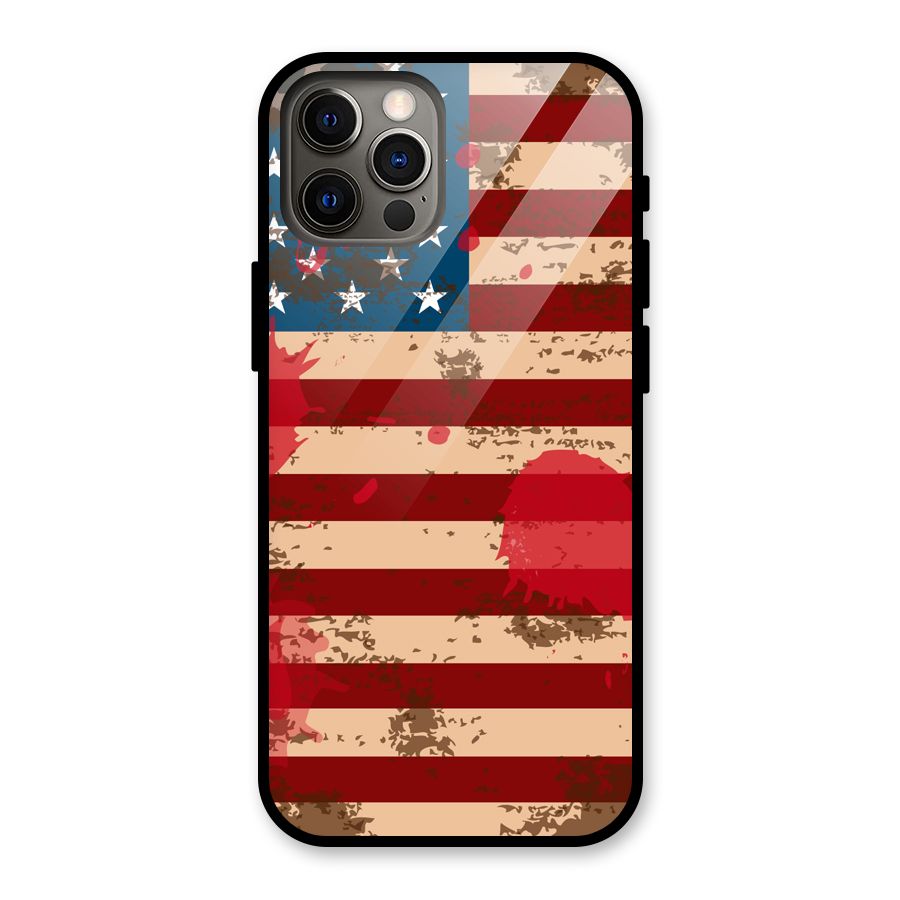 Grunge USA Flag Glass Back Case for iPhone 12 Pro