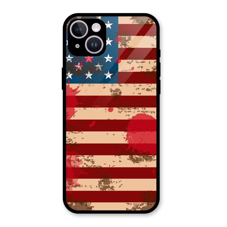 Grunge USA Flag Glass Back Case for iPhone 14 Plus