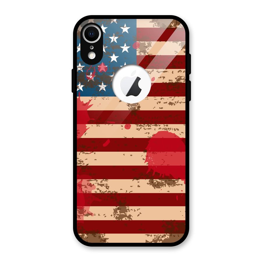 Grunge USA Flag Glass Back Case for iPhone XR Logo Cut