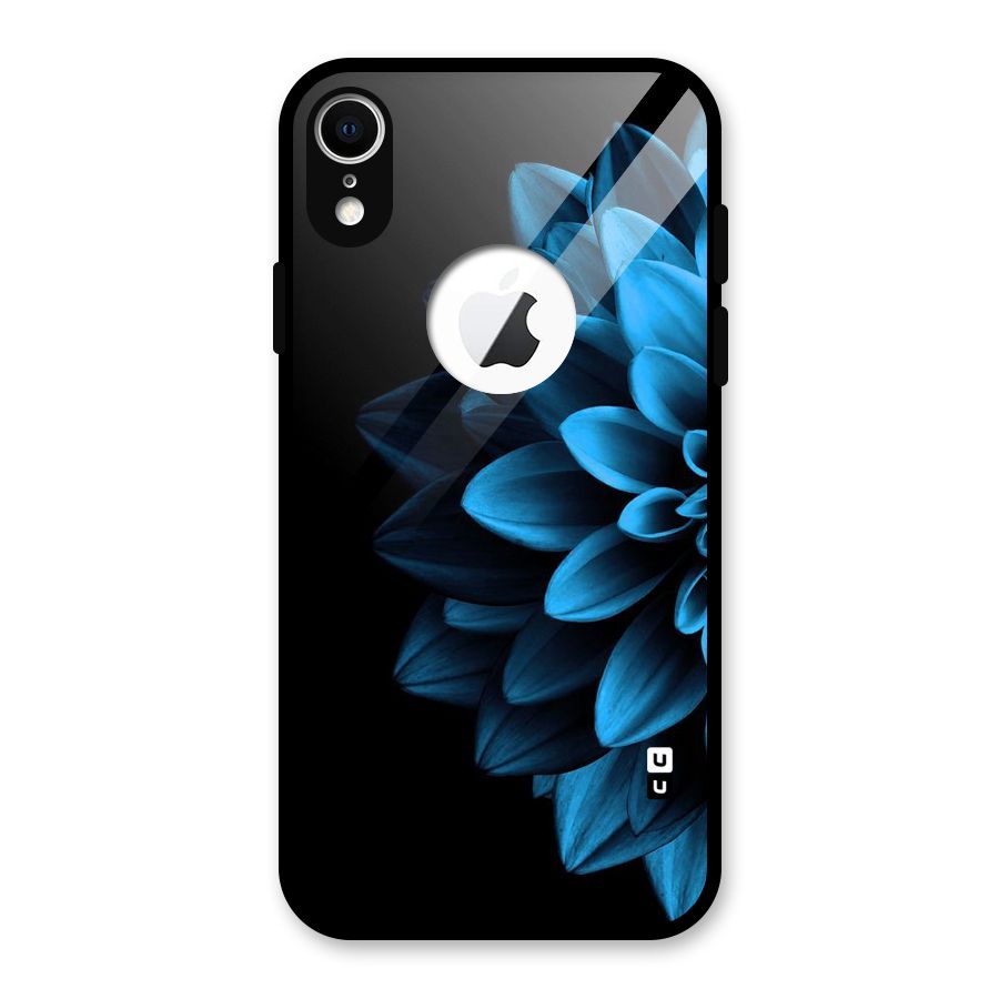 Half Blue Flower Glass Back Case for iPhone XR Logo Cut