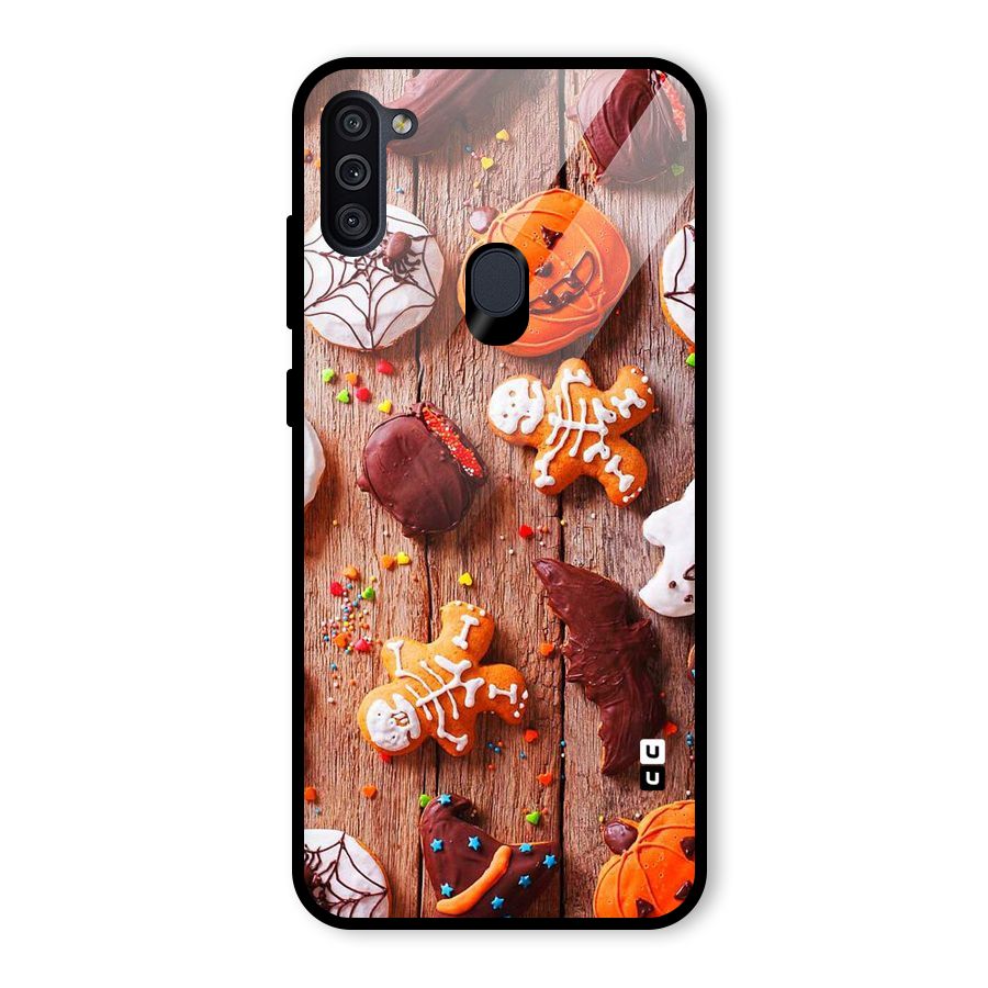 Halloween Chocolates Glass Back Case for Galaxy M11