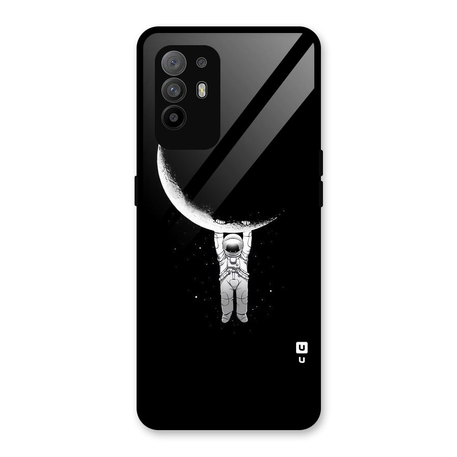 Hanging Astronaut Glass Back Case for Oppo F19 Pro Plus 5G