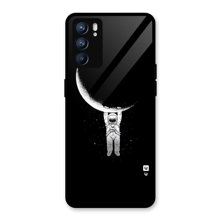 Hanging Astronaut Glass Back Case for Oppo Reno6 5G