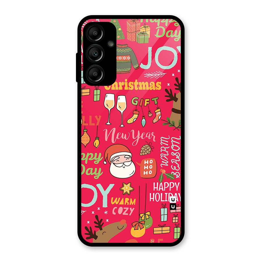 Happy Day Christmas Joy Glass Back Case for Galaxy A14 5G