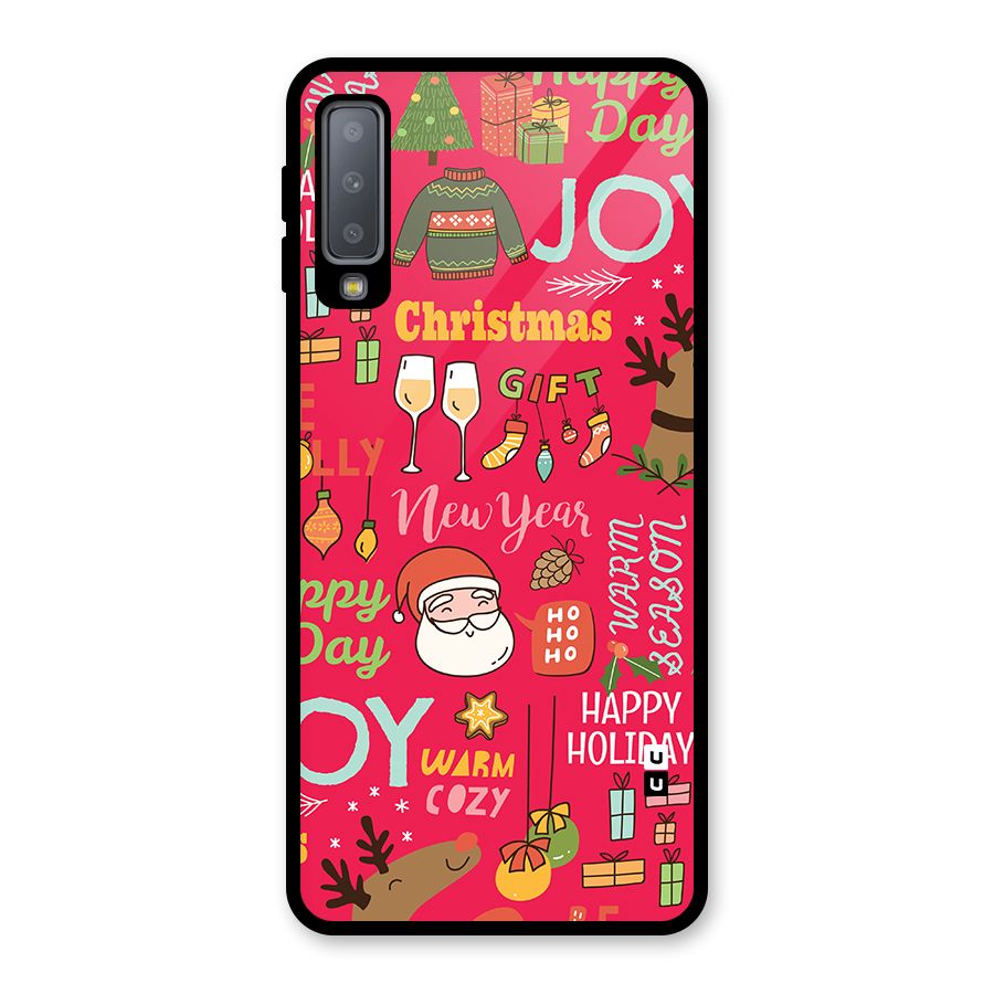 Happy Day Christmas Joy Glass Back Case for Galaxy A7 (2018)