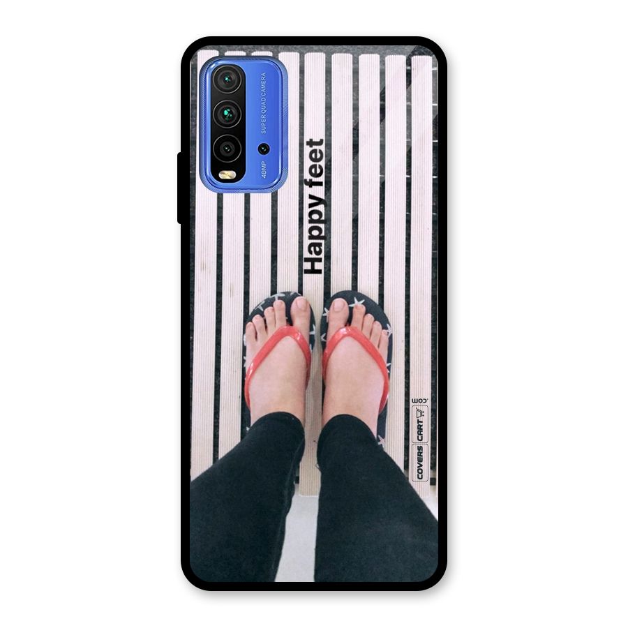 Happy Feet Glass Back Case for Redmi 9 Power