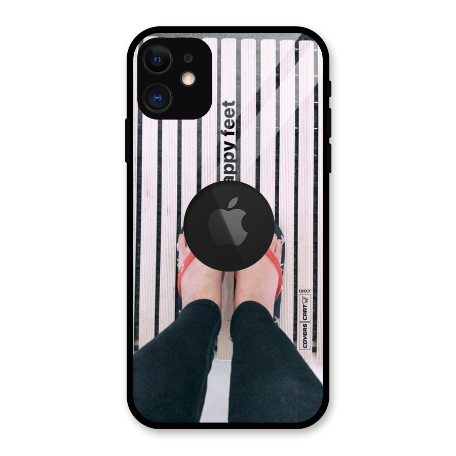 Happy Feet Glass Back Case for iPhone 11 Logo Cut