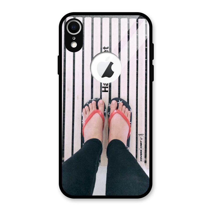 Happy Feet Glass Back Case for iPhone XR Logo Cut