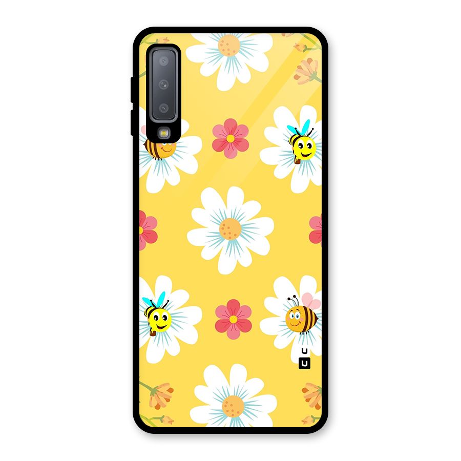 Happy Flowers Glass Back Case for Galaxy A7 (2018)