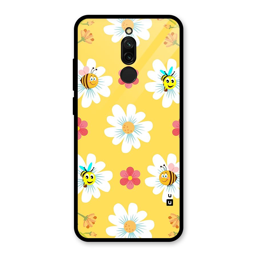 Happy Flowers Glass Back Case for Redmi 8