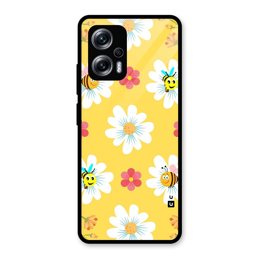 Happy Flowers Glass Back Case for Redmi K50i