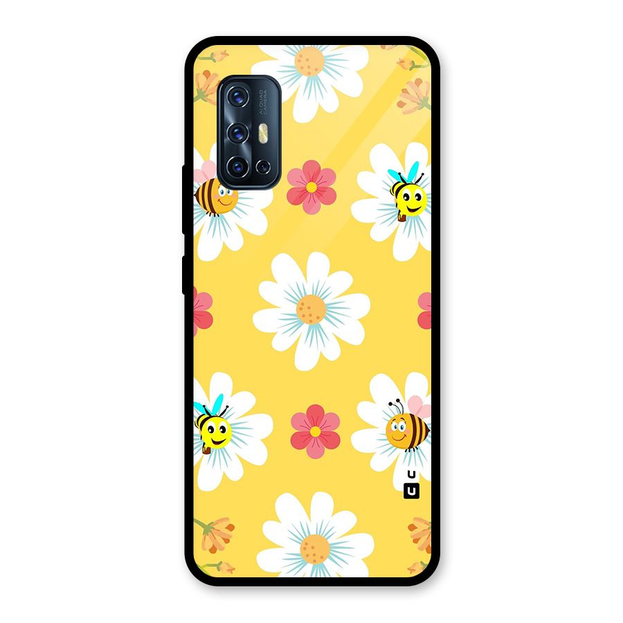 Happy Flowers Glass Back Case for Vivo V17