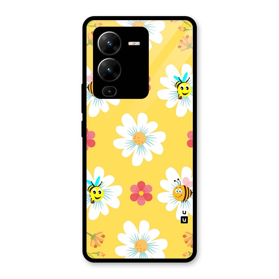 Happy Flowers Glass Back Case for Vivo V25 Pro