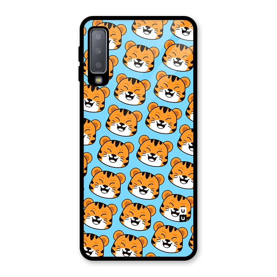 Happy Kitten Pattern Glass Back Case for Galaxy A7 (2018)