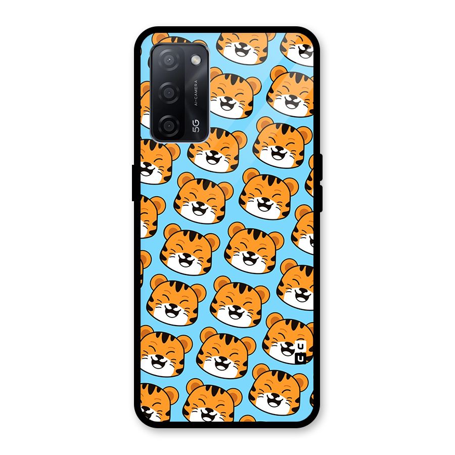Happy Kitten Pattern Glass Back Case for Oppo A53s 5G