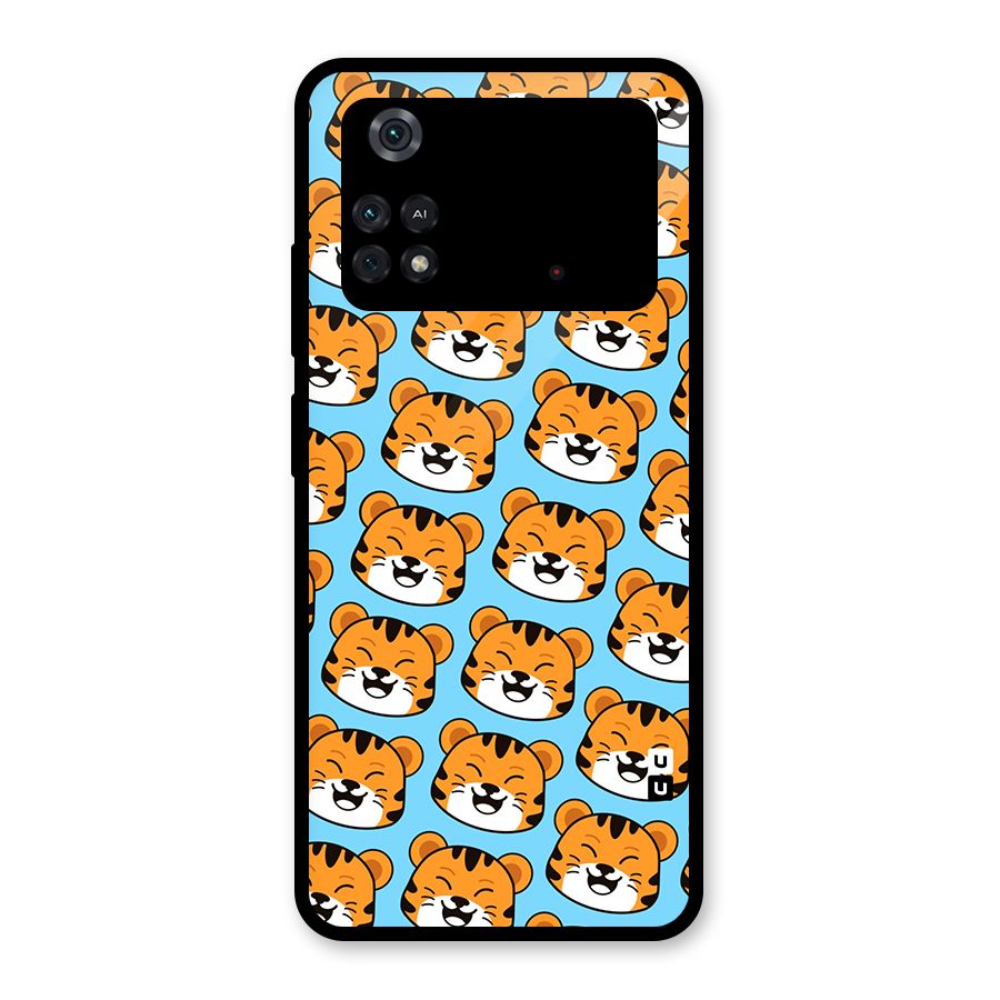 Happy Kitten Pattern Glass Back Case for Poco M4 Pro 4G