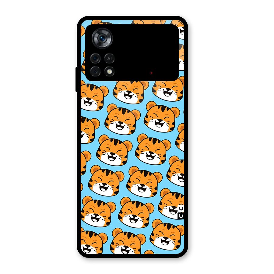 Happy Kitten Pattern Glass Back Case for Poco X4 Pro 5G