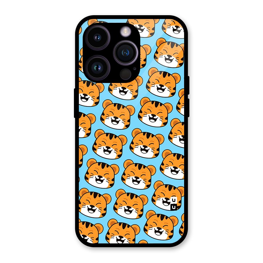 Happy Kitten Pattern Glass Back Case for iPhone 14 Pro