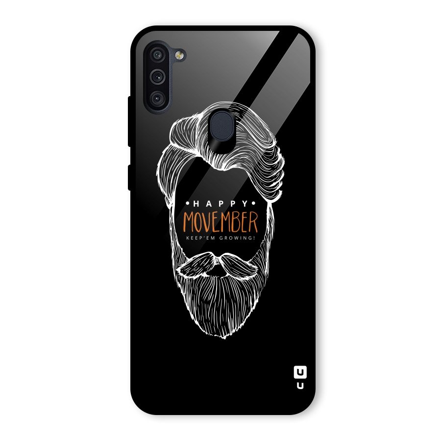 Happy Movember Black Glass Back Case for Galaxy M11