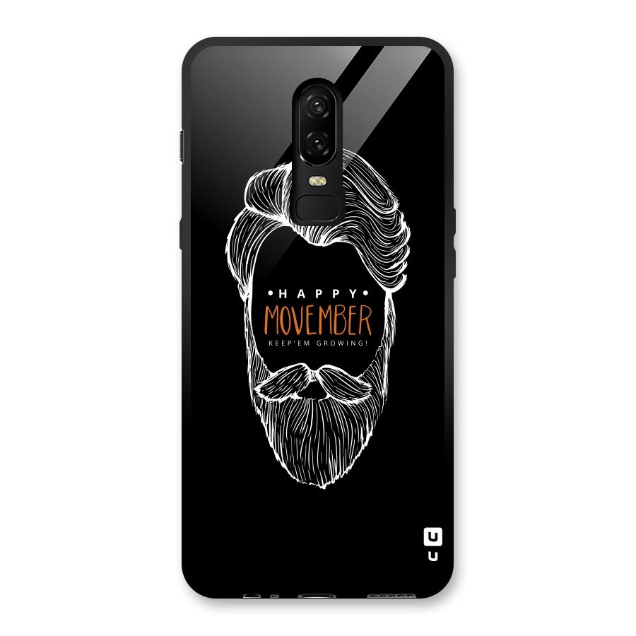Happy Movember Black Glass Back Case for OnePlus 6