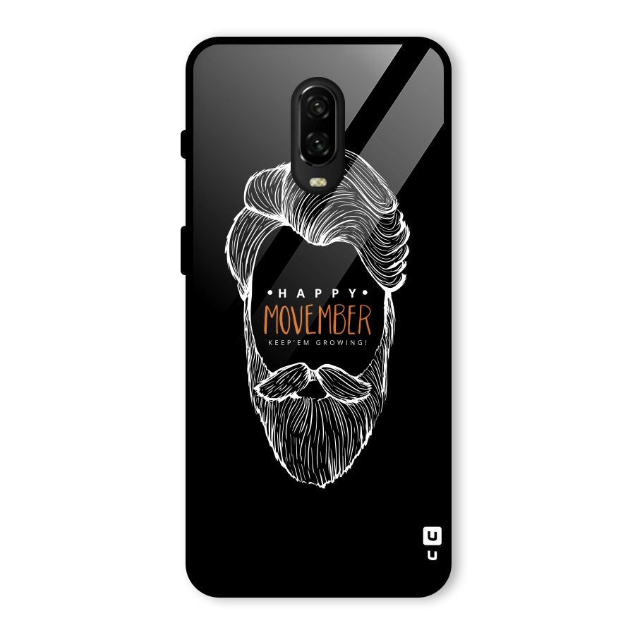 Happy Movember Black Glass Back Case for OnePlus 6T