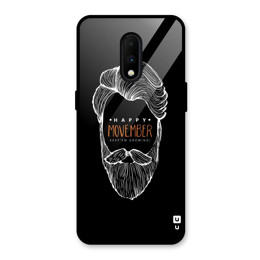 Happy Movember Black Glass Back Case for OnePlus 7