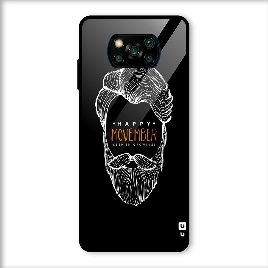 Happy Movember Black Glass Back Case for Poco X3