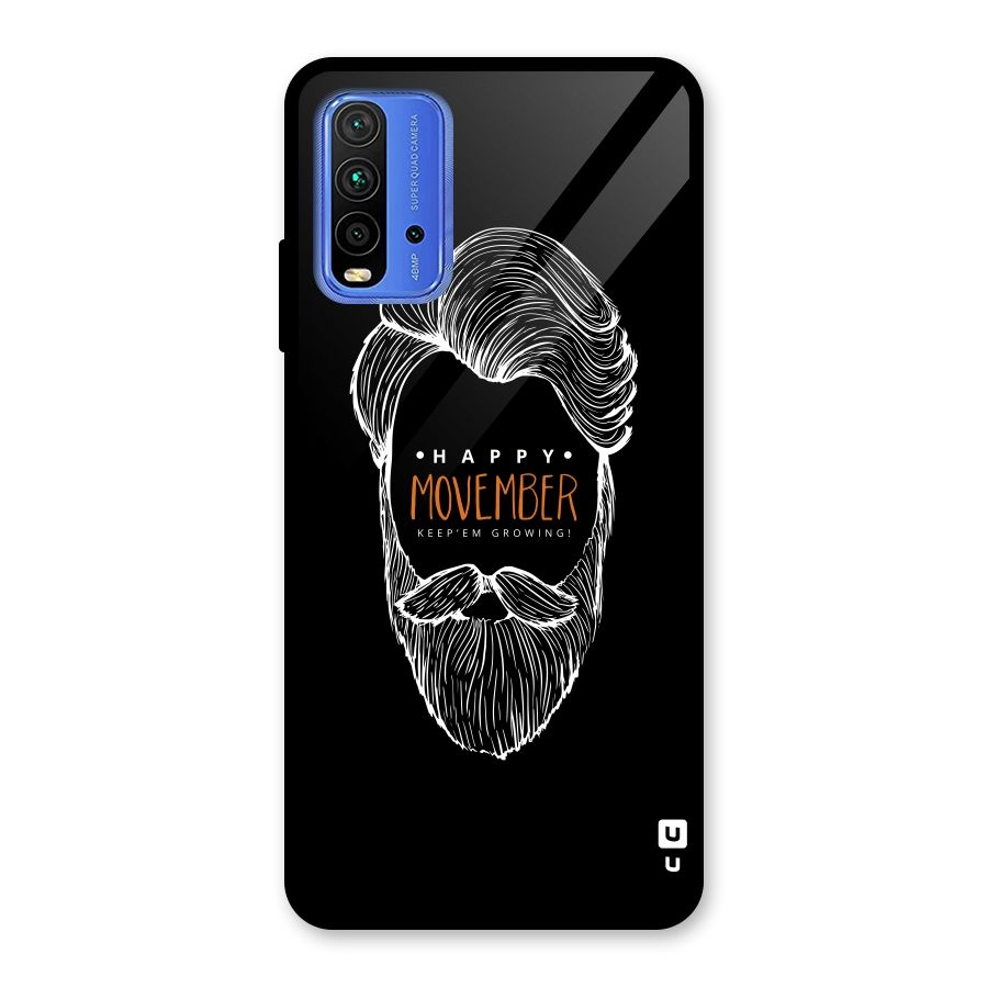 Happy Movember Black Glass Back Case for Redmi 9 Power