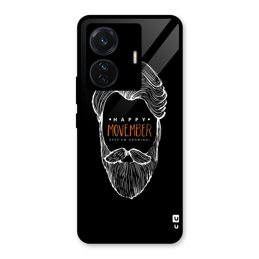 Happy Movember Black Glass Back Case for Vivo T1 Pro