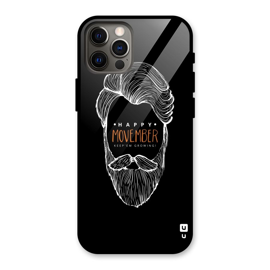 Happy Movember Black Glass Back Case for iPhone 12 Pro