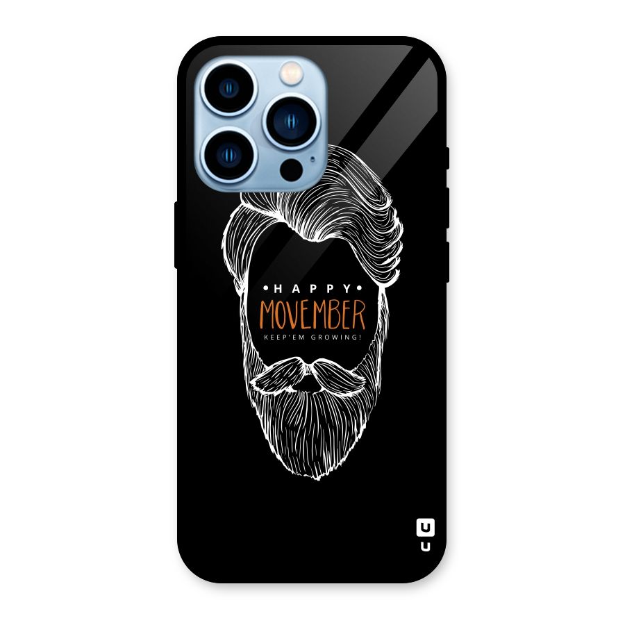 Happy Movember Black Glass Back Case for iPhone 13 Pro