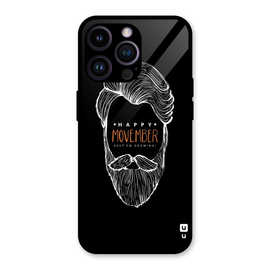 Happy Movember Black Glass Back Case for iPhone 14 Pro Max