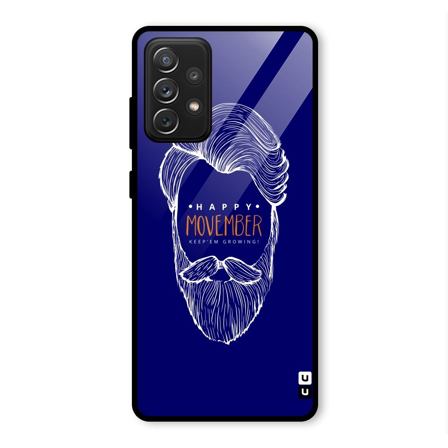 Happy Movember Blue Glass Back Case for Galaxy A72
