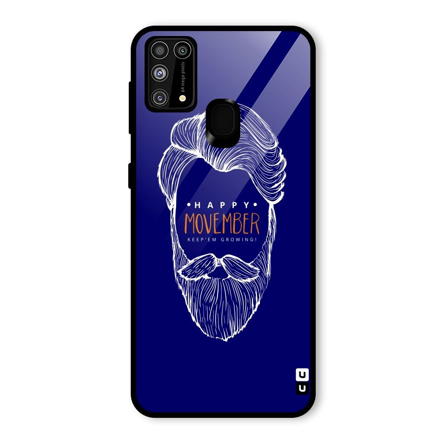 Happy Movember Blue Glass Back Case for Galaxy F41