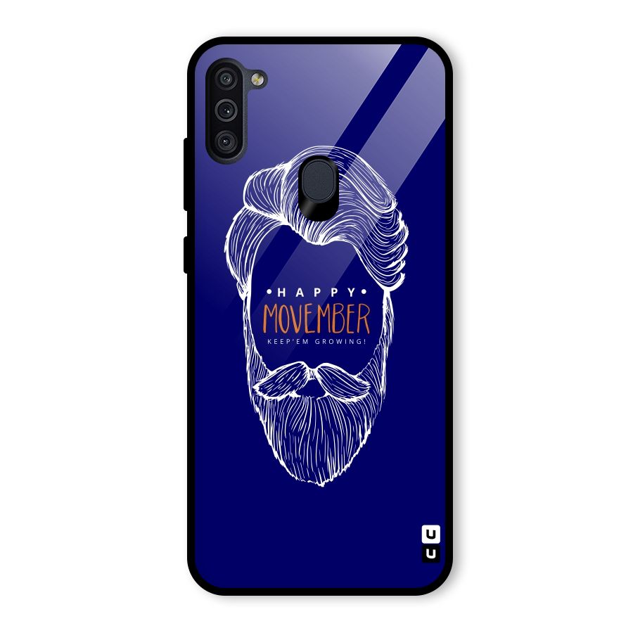 Happy Movember Blue Glass Back Case for Galaxy M11
