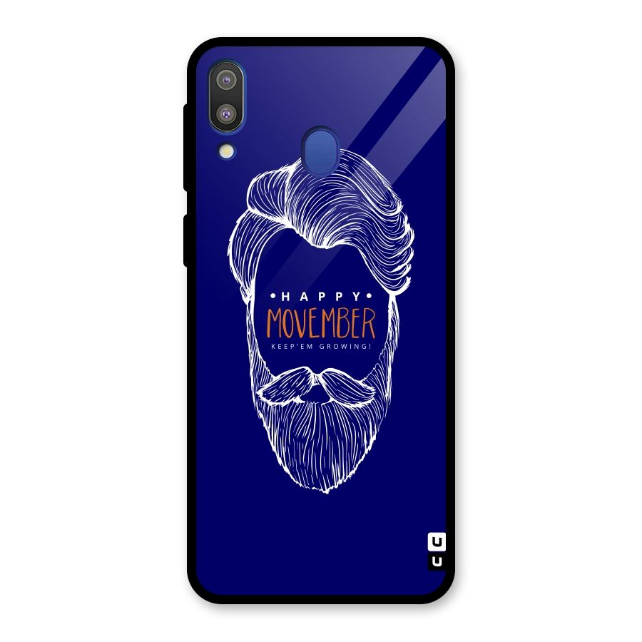 Happy Movember Blue Glass Back Case for Galaxy M20