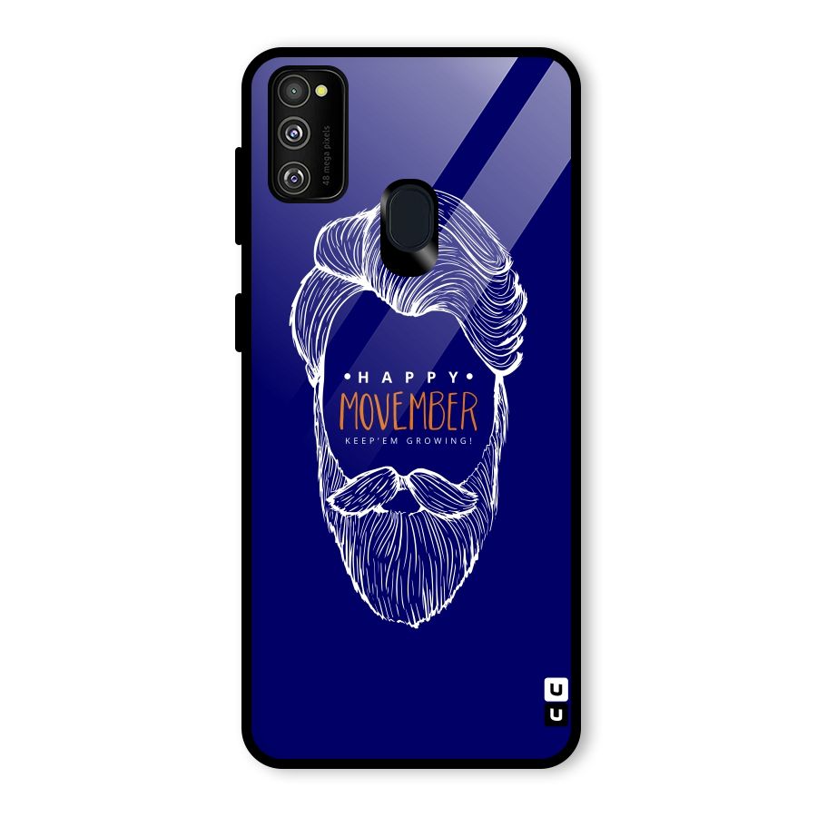 Happy Movember Blue Glass Back Case for Galaxy M30s