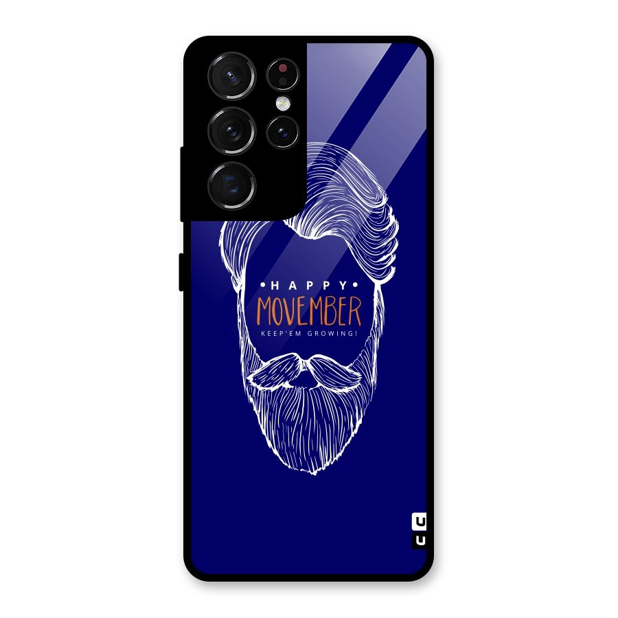 Happy Movember Blue Glass Back Case for Galaxy S21 Ultra 5G
