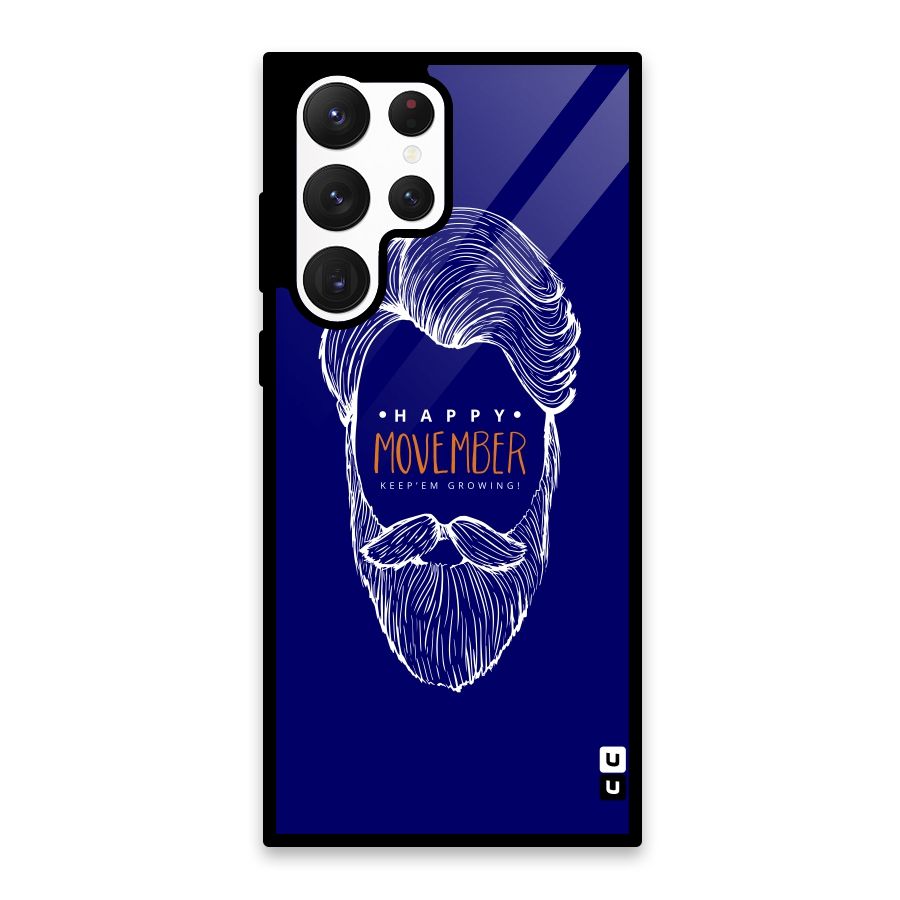 Happy Movember Blue Glass Back Case for Galaxy S22 Ultra 5G