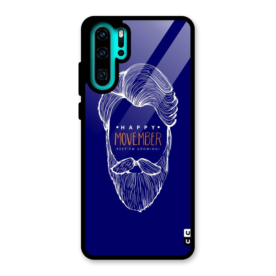 Happy Movember Blue Glass Back Case for Huawei P30 Pro