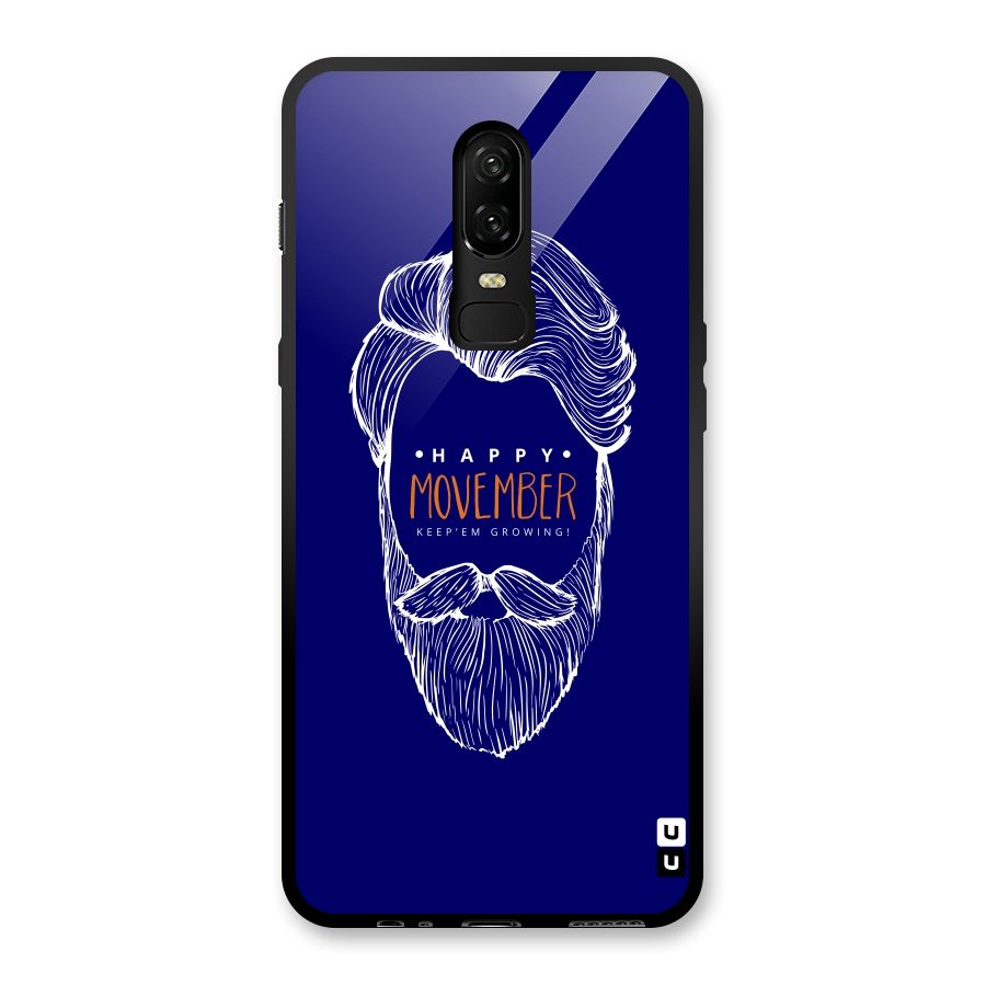 Happy Movember Blue Glass Back Case for OnePlus 6