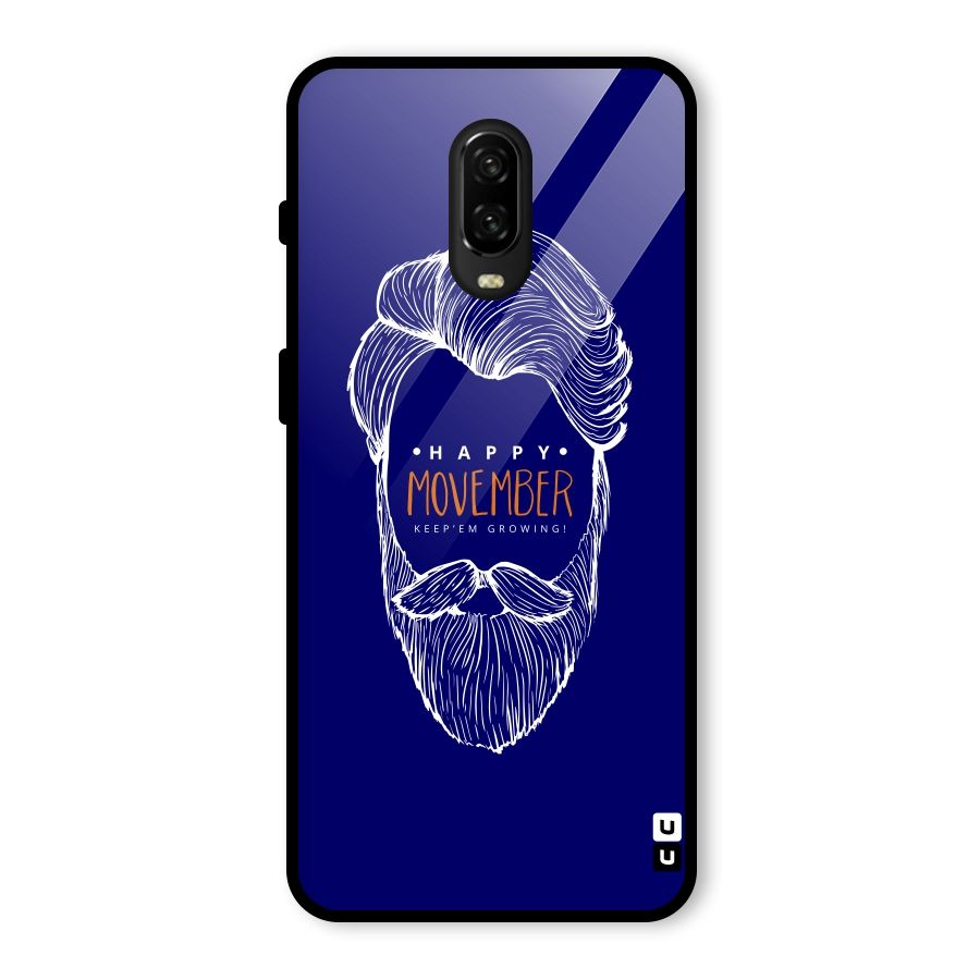 Happy Movember Blue Glass Back Case for OnePlus 6T